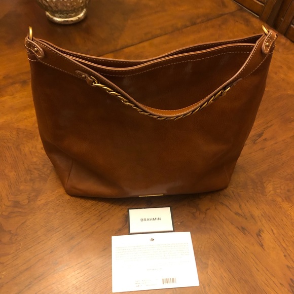 BRAHMIN Odin Collection Isabella Leather Slouch Shoulder Bag, Caramel, Like New - Picture 3 of 4